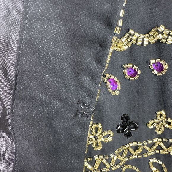 Vintage Draper’s & Damon’s 1X Silk Sequin Beaded Floral Jacket Black Glam - Picture 15 of 16